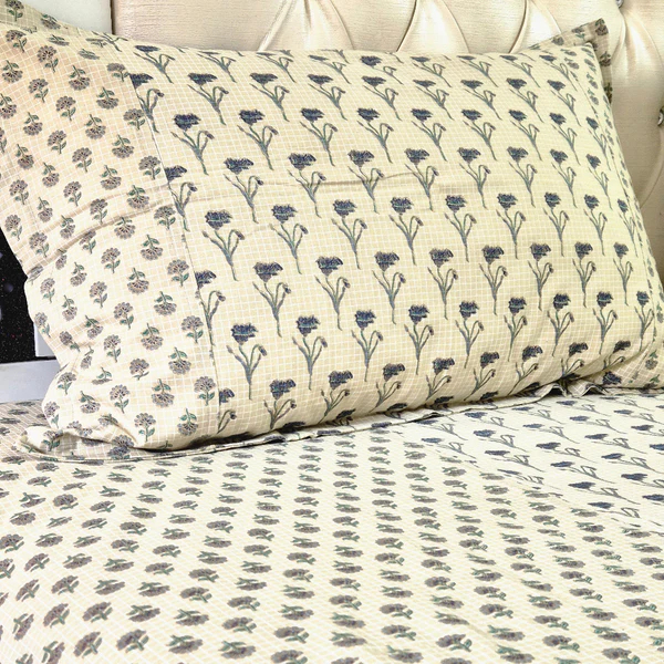 Beige Floral Buti Print Ajrakh Bedsheet 1