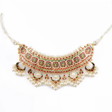 Big Choker With Earring Pair With Diamond Polki And Pearls KMNE3028 1