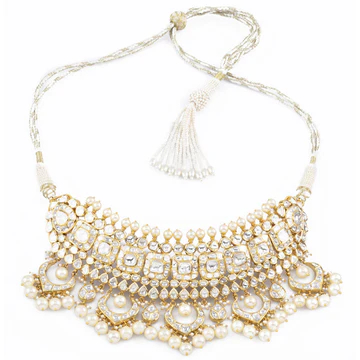 Big Choker With Earring Pair With Diamond Polki And Pearls KMNE3028