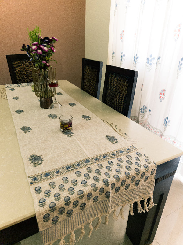 Blue Floral Art Table Runner