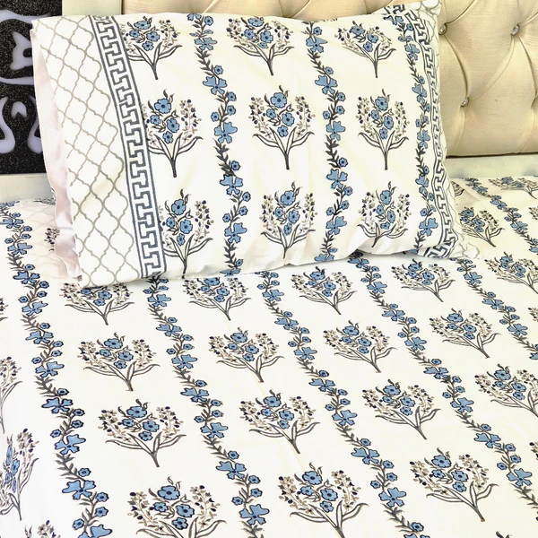 Blue Florals Block Print Sheet Set 1