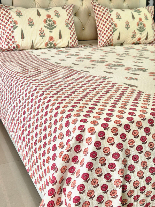 Off White Magnificent Floral Ajrakh Bedsheet 1